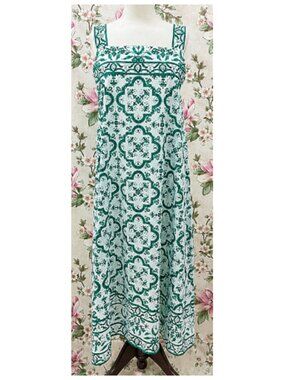 SoieRose 100% Cotton Green Victorian Inspired Sleeveless Nightgown - SR1288